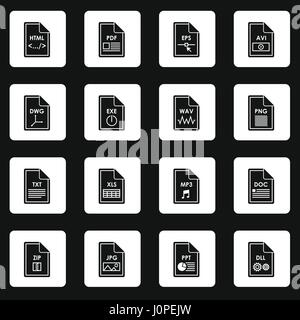 File format icons set, simple style Stock Vector