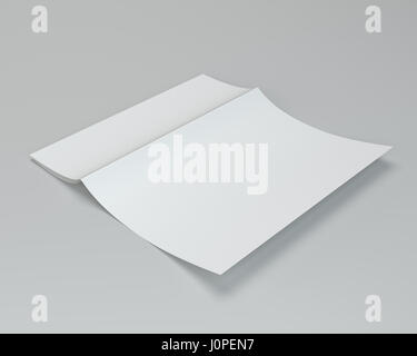 Blank white unfolded A4 paper crumpled. 3d rendering. Stock Photo