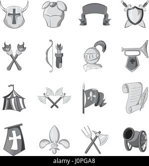 Knight icons set, black monochrome style Stock Vector