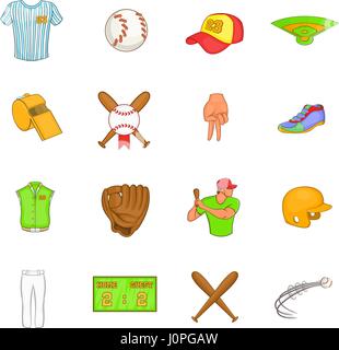 Baseball icons set, cartoon style Stock Vector