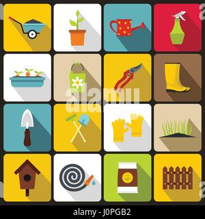 Gardening icons set in flat style Stock Vector