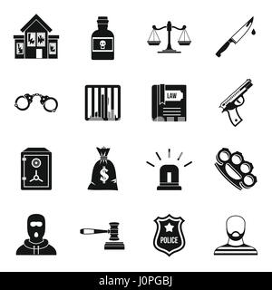 Crime and punishment icons set, simple style Stock Vector