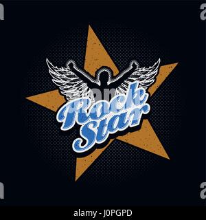 Rock Star typographic design for t-shirt print or all graphic designs. Global flat colors. Layered vector illustration. Stock Vector