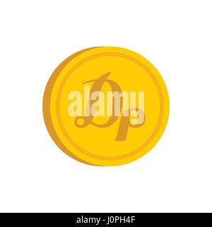 Gold coin with drachma sign icon, flat style Stock Vector