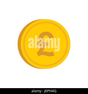 Gold coin with pound sign icon, flat style Stock Vector