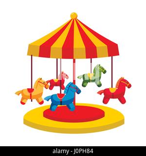 Carousel with horses icon, cartoon style Stock Vector