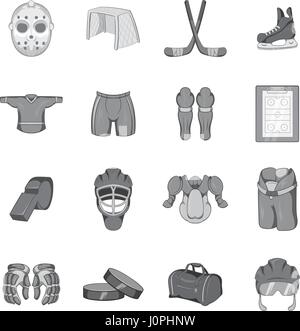 Hockey icons set in black monochrome style Stock Vector