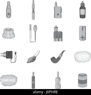 Vape icons set, black monochrome style Stock Vector