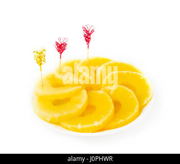 Pineapple rings slices on the white background Stock Photo