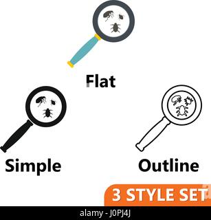 Magnifier and insects icons set Stock Vector