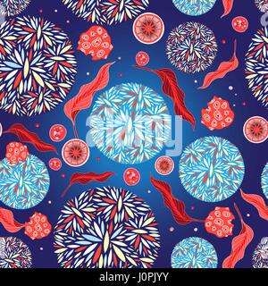 Bright multicolored seamless graphic pattern from different fantastic elements. Template for design Stock Vector