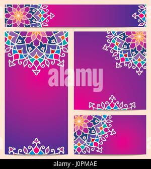 Beautiful vector colorful circle arabic pattern ornament for greeting business card - banner template Stock Vector