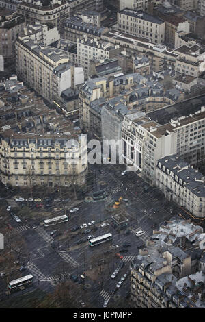 Sudden storm in spring in the French capital. View from Eiffel tower at the crossroads of avenue Joseph Bouvard, avenue de Suffren and avenue du Génér Stock Photo