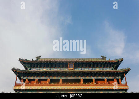 horizontal shot of Zhengyangmen Gate (Qianmen) located at the south of Tiananmen Square in Beijing, China in sunny day Stock Photo