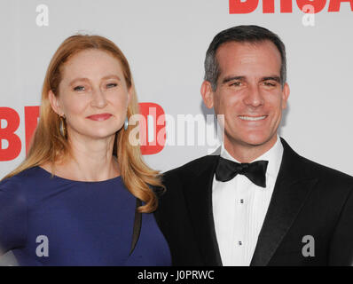 Eric Garcetti and wife Amy Wakeland attends the Broad Museum black tie inaugural dinner at The Broad on September 17th, 2015 in Los Angeles, California. Stock Photo