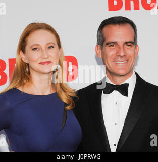 Eric Garcetti and wife Amy Wakeland attends the Broad Museum black tie inaugural dinner at The Broad on September 17th, 2015 in Los Angeles, California. Stock Photo