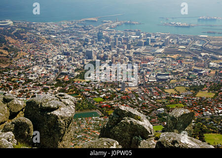 View of Cape Town city from Table Mountain South Africa Stock Photo