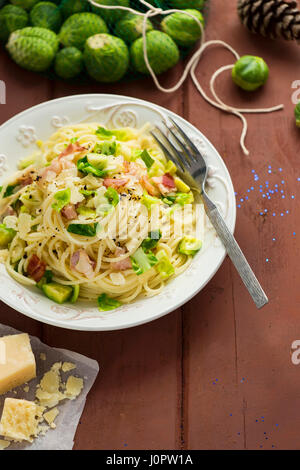 Sprout pancetta spaghetti Stock Photo