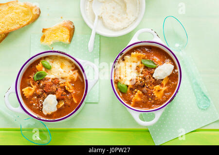 Lasagne pasta soup with ricotta and basil Stock Photo