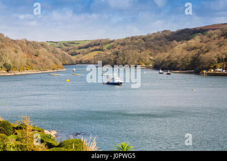 Looking across the Fowey River into Pont Pill Creek, from the town of Fowey, Cornwall, England Stock Photo