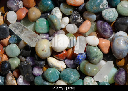 Top view of a pile of  Beads of natural mineral gemstones,  Rishikesh, Uttarakhand, India Stock Photo