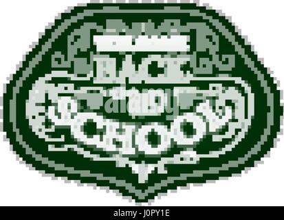 Back to school badges (sticker) set. White chalk print on green background Stock Vector