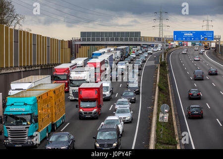 Autobahn A3 highway, near Cologne, Germany, traffic jam, Stock Photo