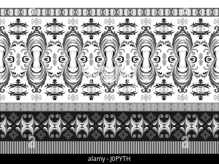 Vector horizontal seamless border. Beautiful ornate pattern. Black and white Stock Vector