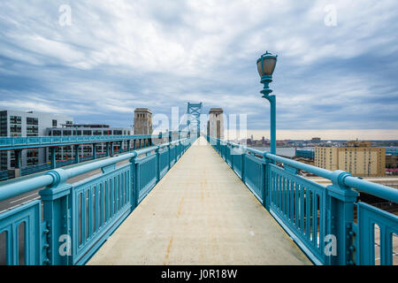 The Benjamin Franklin Bridge Walkway, in Philadelphia, Pennsylvania. Stock Photo