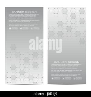 2 of modern vertical scientific banners. Molecular structure of DNA and neurons. Geometric abstract background. Medicine, science, technology, business and website templates. Vector illustration Stock Vector