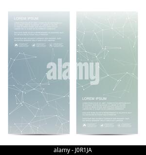 2 of modern vertical scientific banners. Molecular structure of DNA and neurons. Geometric abstract background. Medicine, science, technology, business and website templates. Vector illustration Stock Vector