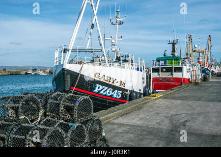 Trawlers Moored up in Newlyn Fishing Harbour Cornwall Stock Photo