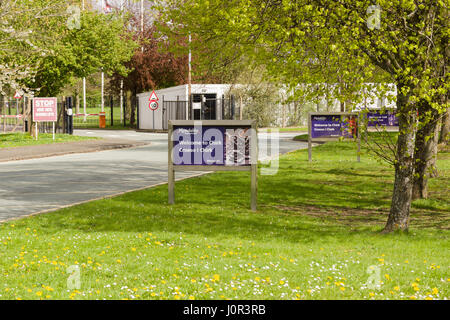 Entrance to the Mondelez International site at Chirk in North Wales UK a cocoa bean processing factory where chocolate is made Stock Photo