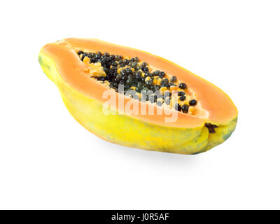 Ripe orange papaya half isolated on white Stock Photo