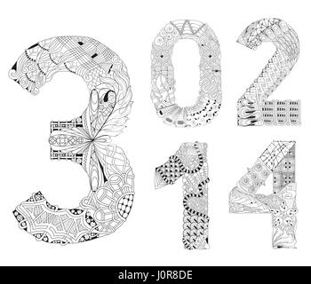 set of number zero, one, two, three, four Zentangle. Vector decorative objects Stock Vector