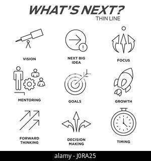 What's Next Icon Set with Big Idea, Mentoring, Decision Making, and Forward Thinking etc Icons Stock Vector