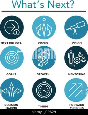 What's Next Icon Set with Big Idea, Mentoring, Decision Making, and Forward Thinking etc Icons Stock Vector