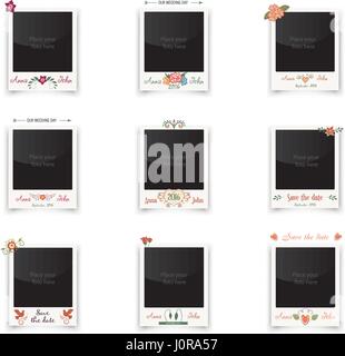 Vintage wedding frame set. Template for photo of the bride and groom. Vector  day illustration. Stock Vector