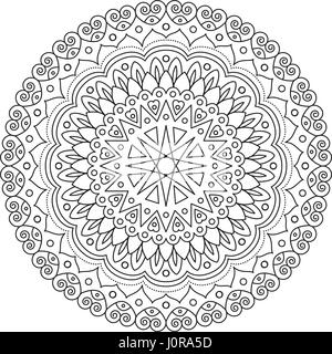 Coloring Book Mandala. Circle lace ornament, round ornamental pattern, black and white design. vector for page adults Stock Vector