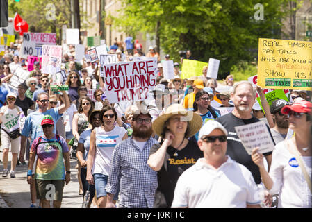 Atlanta, Georgia, USA. 15th Apr, 2017. 400 people gathered in Atlanta for a rally and march calling for President Trump to release his tax returns. Credit: Steve Eberhardt/ZUMA Wire/Alamy Live News Stock Photo