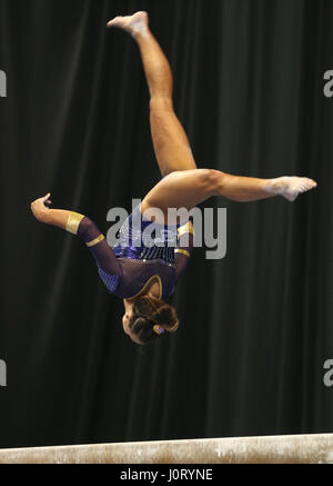 St. 15th Apr, 2017. LSU's Ashleigh Gnat completes her floor routine at ...