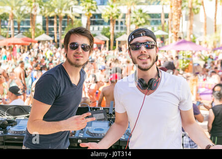 LAS VEGAS, NV - APRIL 15: Vicetone perform at  Rehab at The Hard Rock Hotel And Casino  on April 15, 2017. Credit: GDP Photos/MediaPunch Stock Photo