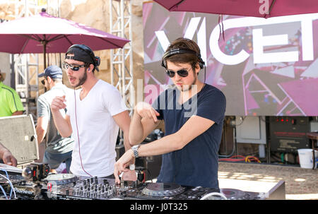 LAS VEGAS, NV - APRIL 15: Vicetone perform at  Rehab at The Hard Rock Hotel And Casino  on April 15, 2017. Credit: GDP Photos/MediaPunch Stock Photo