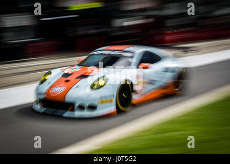 Towcester, Northamptonshire, UK. 16th Apr, 2017. FIA WEC racing team Gulf Racing during the 6 Hours of Silverstone of the FIA World Endurance Championship Autograph session at Silverstone Circuit Credit: Gergo Toth/Alamy Live News Stock Photo