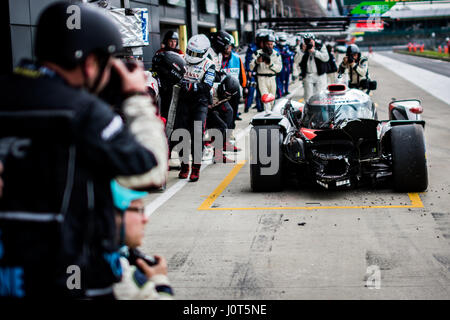 Towcester, Northamptonshire, UK. 16th Apr, 2017. FIA WEC racing team Toyota Gazoo Racing during the 6 Hours of Silverstone of the FIA World Endurance Championship Autograph session at Silverstone Circuit Credit: Gergo Toth/Alamy Live News Stock Photo