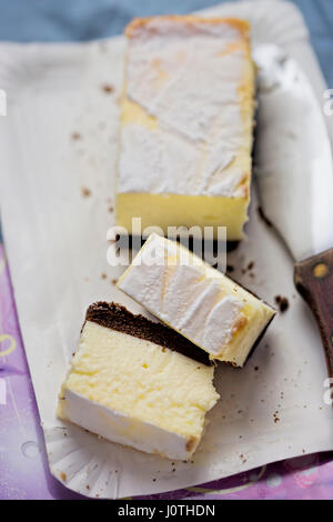 Vanilla cheesecake with chocolate base Stock Photo