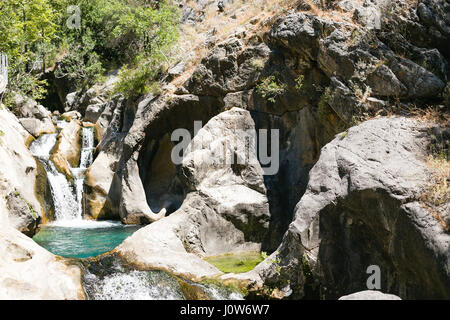 Small waterfall and natural pool in Sapadere canyon near Alanya in Turkey Stock Photo