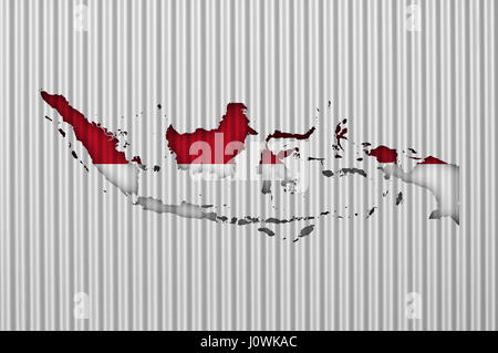 Map and flag of Indonesia on corrugated iron Stock Photo