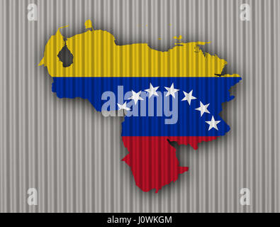 Map and flag of Venezuela on corrugated iron Stock Photo