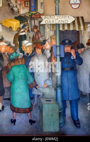 Fresco Murals inside Coit Tower, San Francisco, California, United States Stock Photo